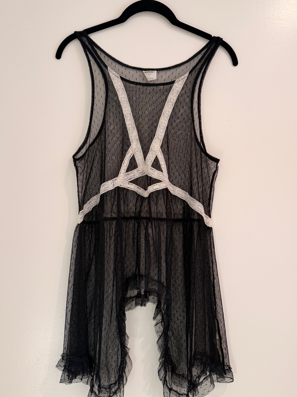 Free People Black Nightie Babydoll Tank Lingerie Sheer Lace Mesh Ruffle Lounge M